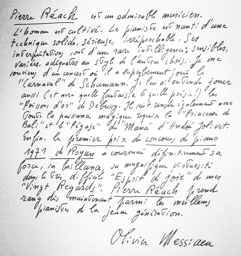 Texte manuscrit de Olivier Messiaen